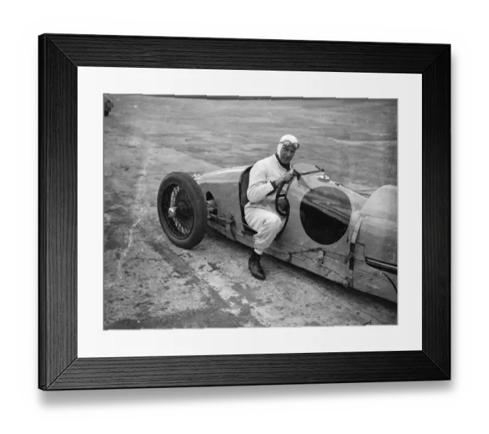 Framed Print : Attempt on diesel car records at Brooklands. Mr Reginald Munday making his record Framed Print : Attempt on diesel car records at Brooklands. Mr Reginald Munday making his record