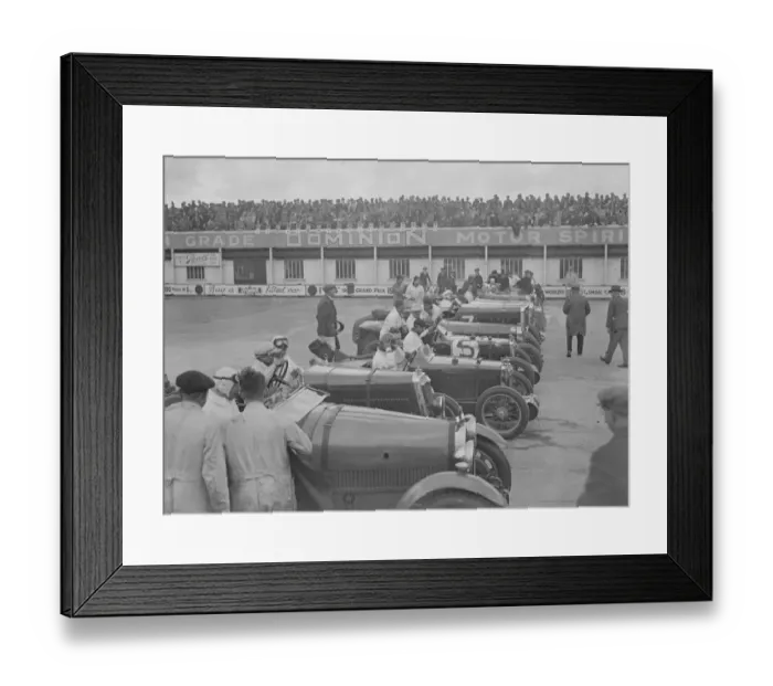 Framed Print : A close race at Brooklands. Crowds thronged the Brookland track for the great Easter Framed Print : A close race at Brooklands. Crowds thronged the Brookland track for the great Easter