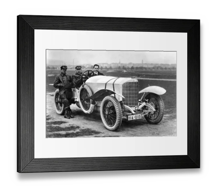 Framed Print : Max Sailer at the steering wheel, with co-driver Hans Rieker on his left, of Framed Print : Max Sailer at the steering wheel, with co-driver Hans Rieker on his left, of