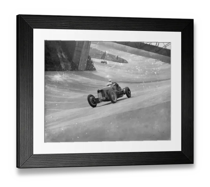 Framed Print : Drivers practice at Brooklands for Easter Monday meeting. Drivers practised Framed Print : Drivers practice at Brooklands for Easter Monday meeting. Drivers practised