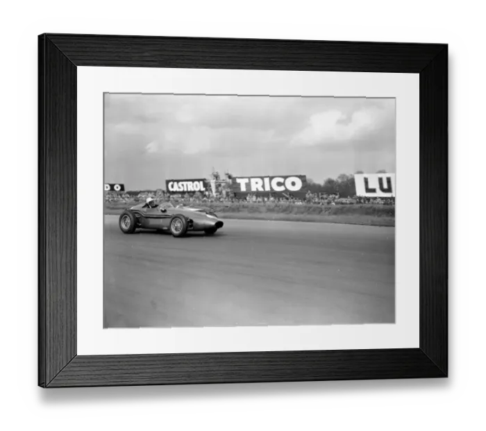 Framed Print : SALVADORI COMES SECOND. Silverstone; Roy Salvadori, driving an Aston Martin car Framed Print : SALVADORI COMES SECOND. Silverstone; Roy Salvadori, driving an Aston Martin car