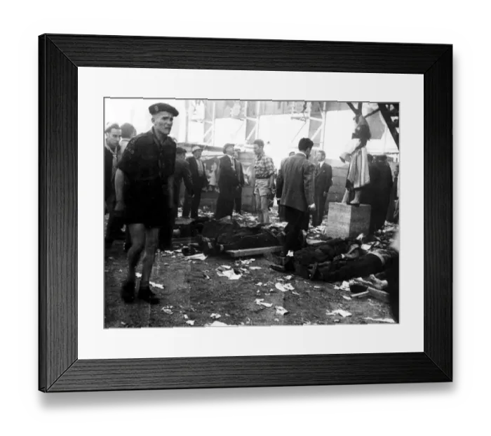 Framed Print : The tangled wreckage of Pierre Leveghs Mercedes after the disaster which claimed Framed Print : The tangled wreckage of Pierre Leveghs Mercedes after the disaster which claimed