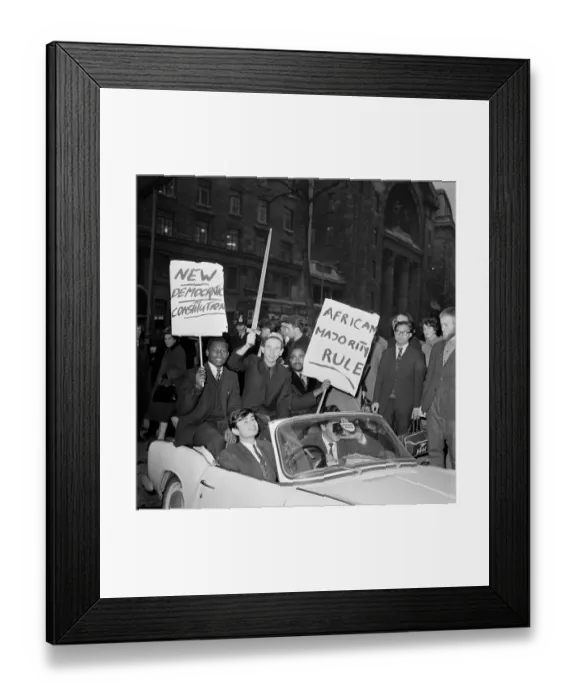 Framed Print : White and coloured students, displaying slogan carrying placards pictured during Framed Print : White and coloured students, displaying slogan carrying placards pictured during