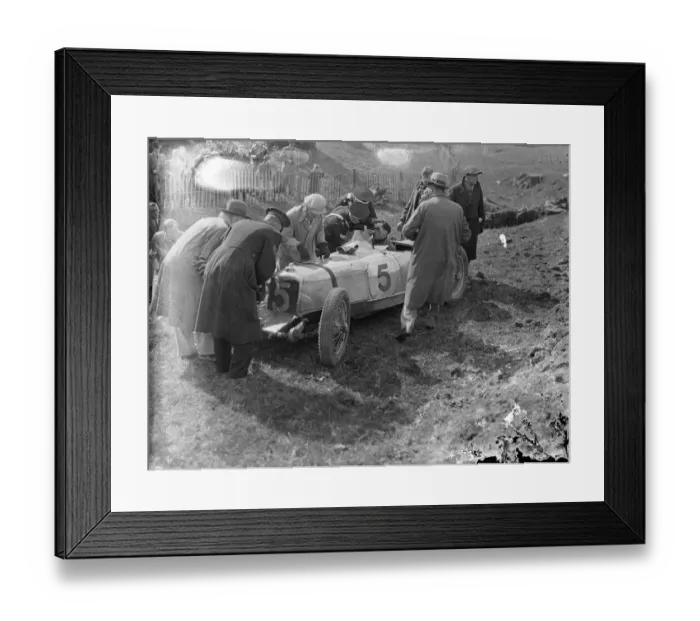 Framed Print : Driver escapes in 100 miles an hour crash at British Empire trophy races. Wel Handley Framed Print : Driver escapes in 100 miles an hour crash at British Empire trophy races. Wel Handley