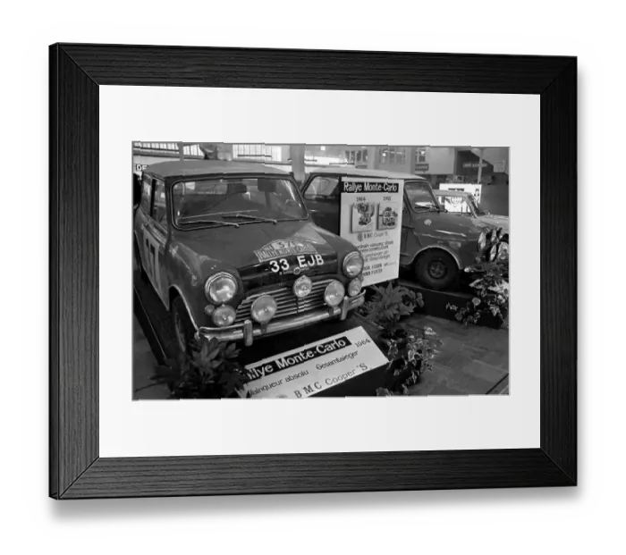 Framed Print : BMCs Mini Coopers winner of the 1965 Monte Carlo Rally, on show at the Geneva International Framed Print : BMCs Mini Coopers winner of the 1965 Monte Carlo Rally, on show at the Geneva International