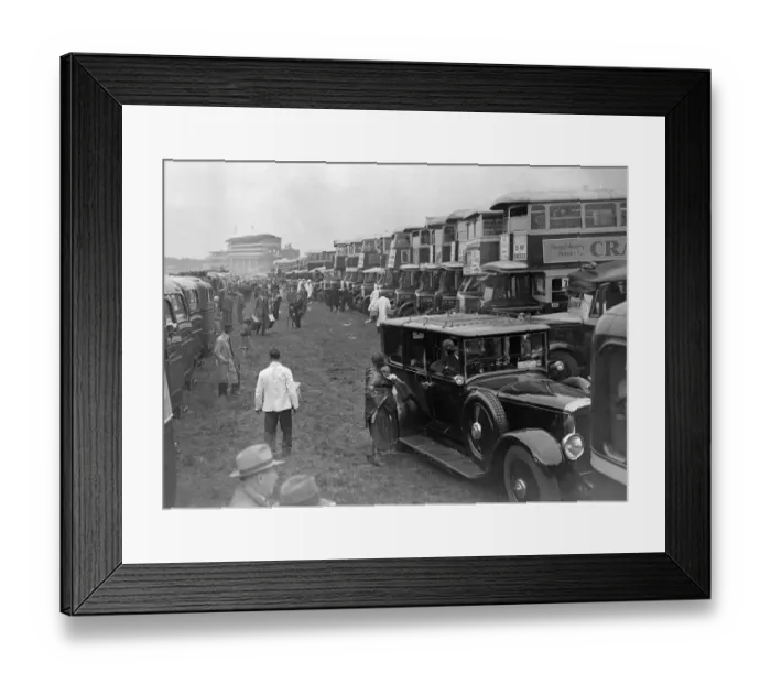 Framed Print : Derby Day at Epsom Racecourse. London Transport Buses at the Derby. 1934 Framed Print : Derby Day at Epsom Racecourse. London Transport Buses at the Derby. 1934