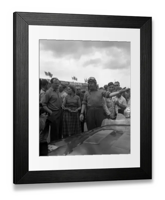 Framed Print : British Driver J Duncan Hamilton smiles and gestures after the victory he and teammate Framed Print : British Driver J Duncan Hamilton smiles and gestures after the victory he and teammate