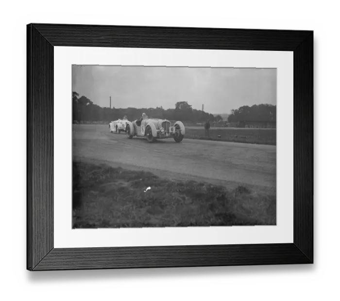 Framed Print : A French Delahaye driven by M. Mongin leading the Frazer Nash driven by A. E. F Fane, behind is J Framed Print : A French Delahaye driven by M. Mongin leading the Frazer Nash driven by A. E. F Fane, behind is J