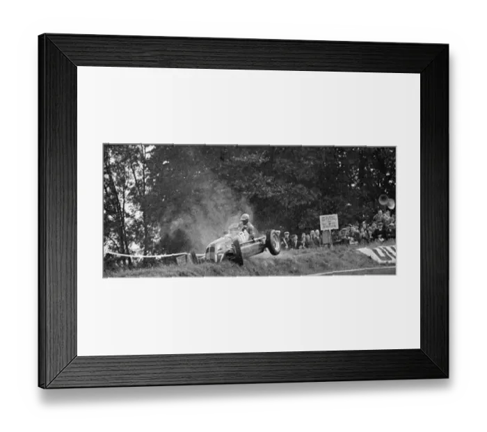 Framed Print : Racing car flies off the track - England TopFoto