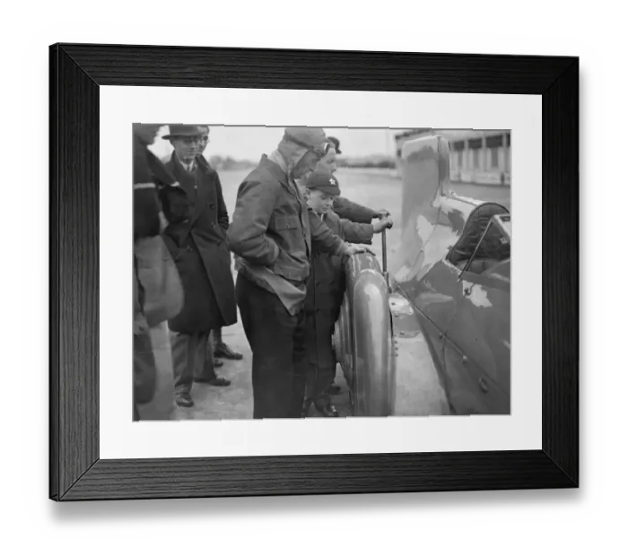 Framed Print : Sir Malcolm Campbell damages tyres on concrete surface of Brooklands track Framed Print : Sir Malcolm Campbell damages tyres on concrete surface of Brooklands track