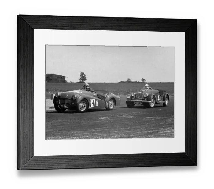 Framed Print : Triumph TR2 and Morgan Plus Four at Silverstone in July 1955 Framed Print : Triumph TR2 and Morgan Plus Four at Silverstone in July 1955