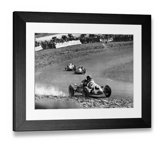 Framed Print : International motor racing at Brands Hatch Headland driving his Cooper 9 skidded Framed Print : International motor racing at Brands Hatch Headland driving his Cooper 9 skidded