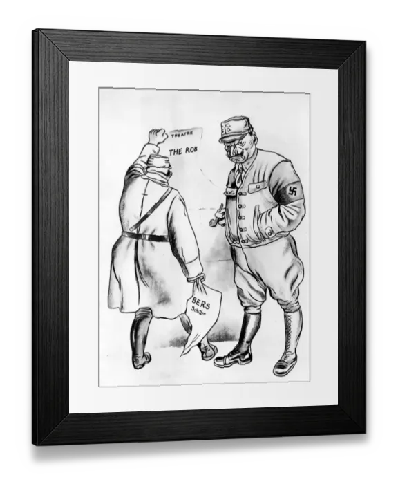 Framed Print : British World War II cartoon. Poster: In Germany, anti-government posters are forbidden