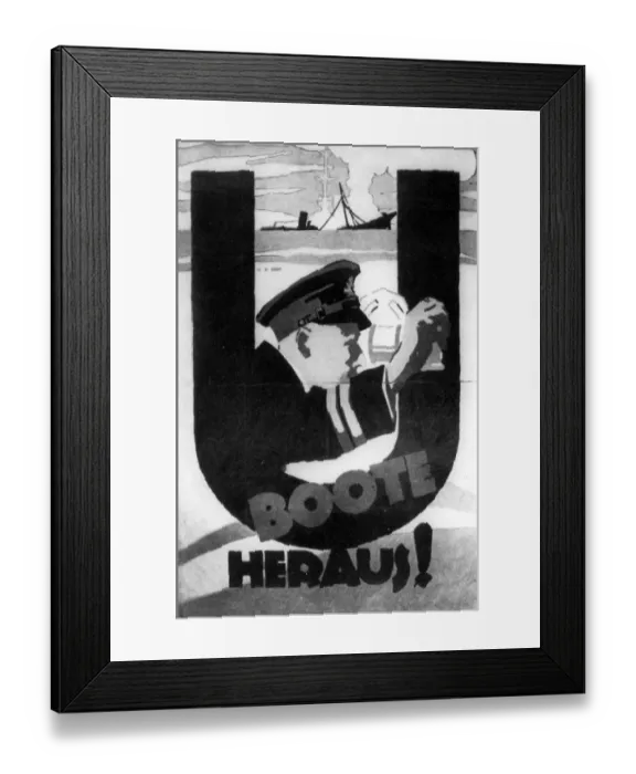 Framed Print : A World War II German poster: The U-boat are out