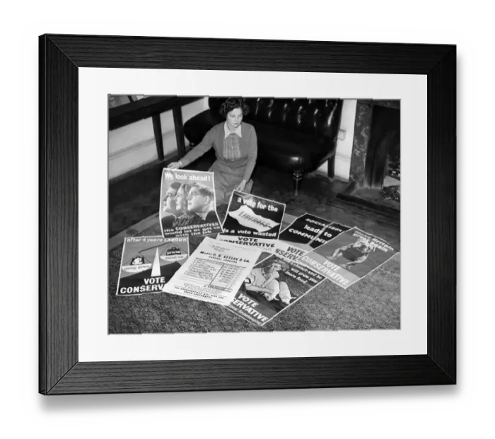 Framed Print : New conservative election posters laid out for inspection at Conservative central Framed Print : New conservative election posters laid out for inspection at Conservative central