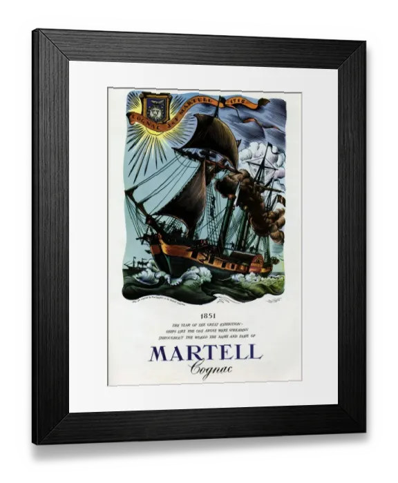 Framed Print : Cognac advertisment - 1951 Advertising for Martell Cognac