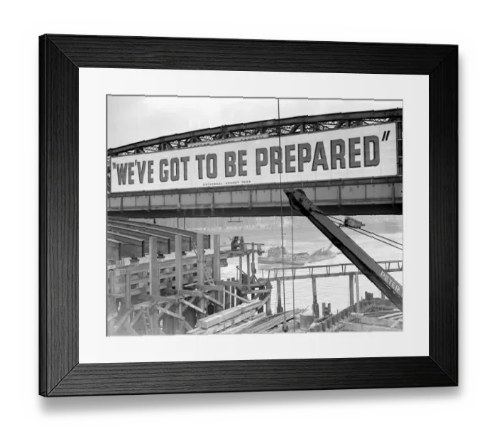 Framed Print : National Service appeal Giant poster on Waterloo Bridge 3 April 1939 Framed Print : National Service appeal Giant poster on Waterloo Bridge 3 April 1939