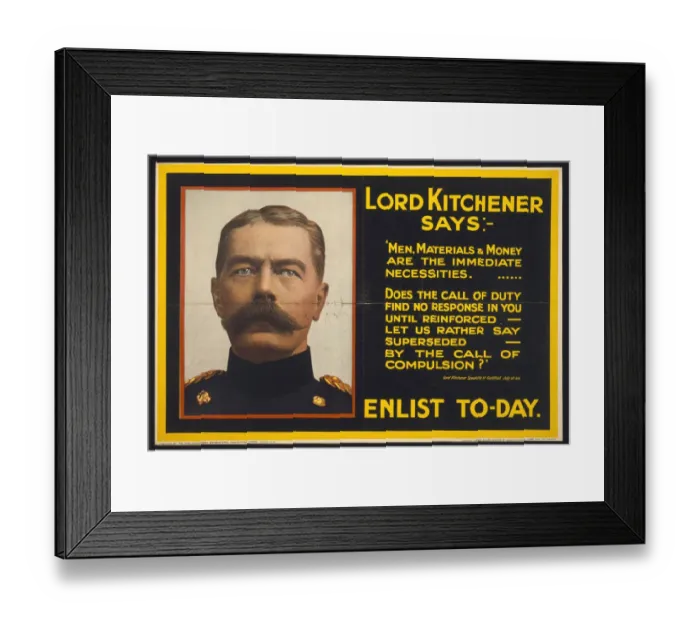 Framed Print : Title: Lord Kitchener says: Enlist to-day / photo Bassano ;printed by David Allen & Sons Ld Framed Print : Title: Lord Kitchener says: Enlist to-day / photo Bassano ;printed by David Allen & Sons Ld