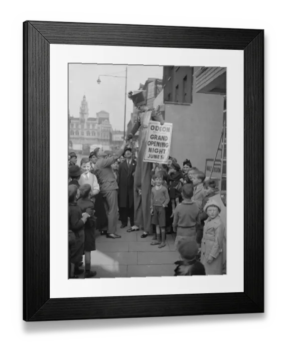 Framed Print : The advert for the opening of the Odeon in Peckham, London. 1 June 1938