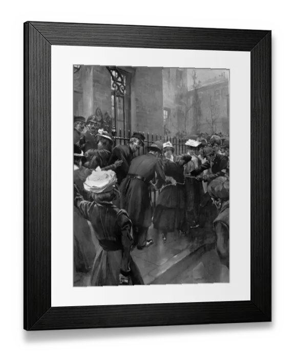 Framed Print : The wrong agrument suffragettes chained to the railings. Suffragettes raid on 10