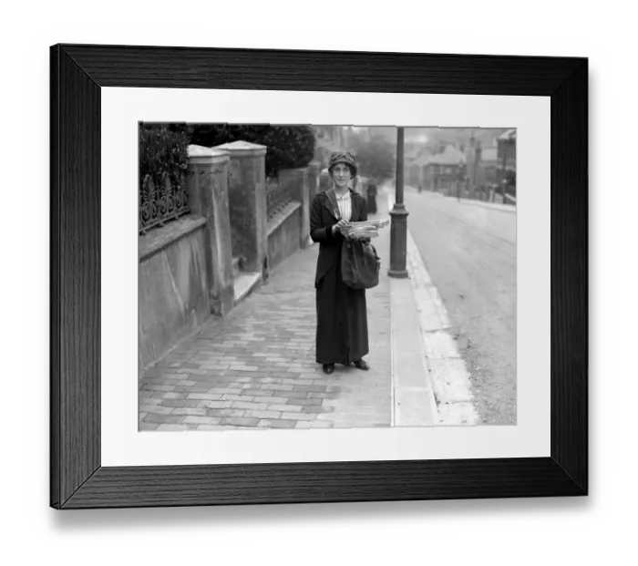 Framed Print : Girl postmans debut at Brighton. 1917 s Framed Print : Girl postmans debut at Brighton. 1917 s