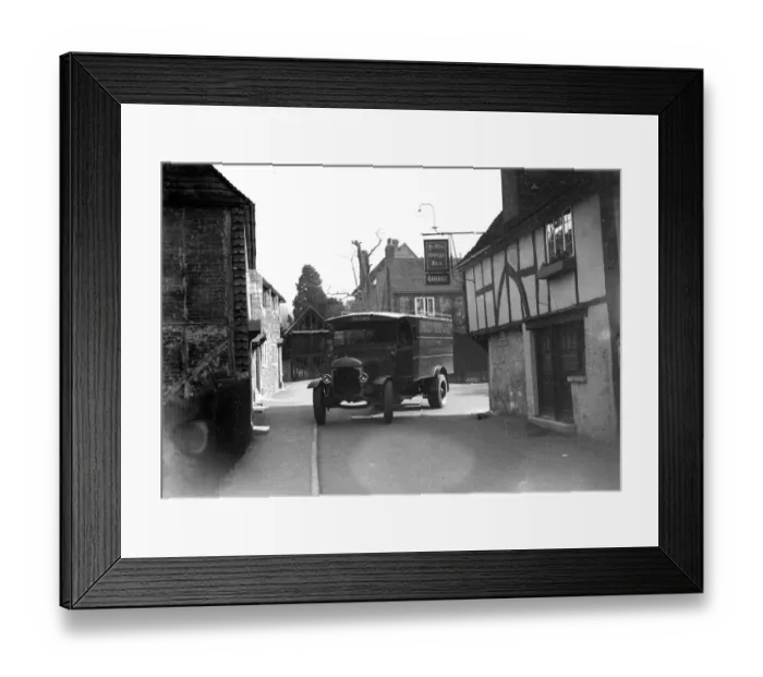 Framed Print : Lorry driving past Ye Old George In garage in Shoreham. 1934 Framed Print : Lorry driving past Ye Old George In garage in Shoreham. 1934