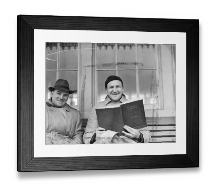 Framed Print : American heavyweight Joe Baksi take things easy in a promenade shelter during Framed Print : American heavyweight Joe Baksi take things easy in a promenade shelter during