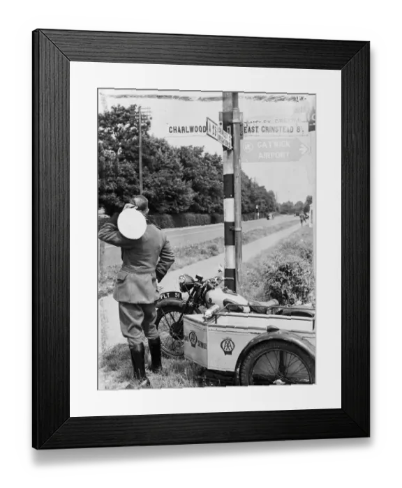 Framed Print : Wot, No traffic?. This a Road Scout was puzzled to discover the main London to Framed Print : Wot, No traffic?. This a Road Scout was puzzled to discover the main London to