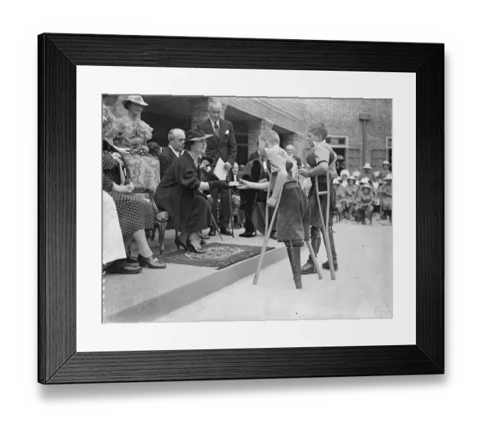 Framed Print : Duchess of York receives gifts for Princess from crippled children at Chailey schools Framed Print : Duchess of York receives gifts for Princess from crippled children at Chailey schools