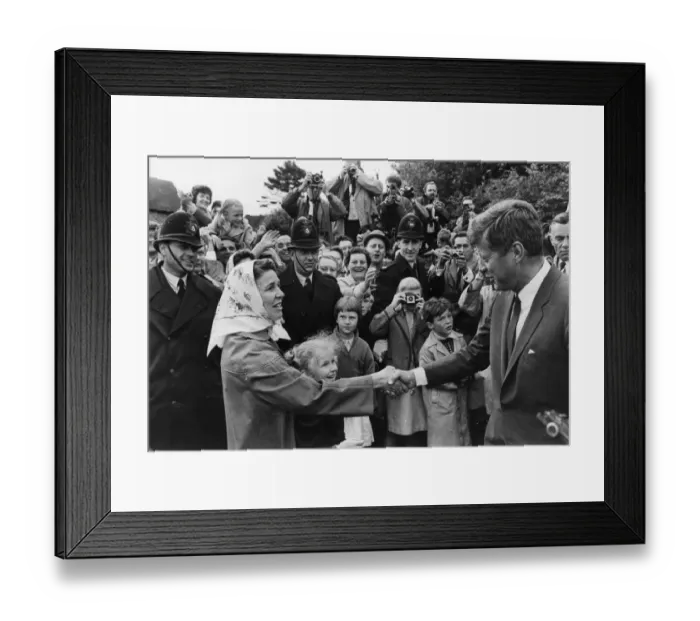 Framed Print : Forest Row, Sussex : A local housewife shakes hands with US President John Kennedy