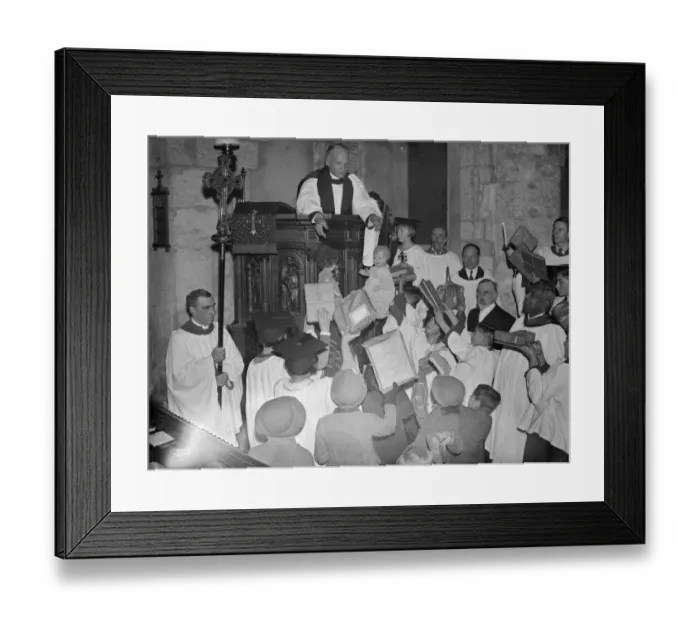 Framed Print : Children bring toys to annual service at Sussex church. Children presented toys to the Vicar Framed Print : Children bring toys to annual service at Sussex church. Children presented toys to the Vicar