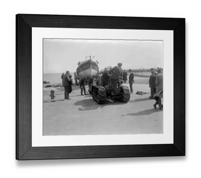 Framed Print : Launching the Lifeboat at Worthing by Motor Tractor. 1920s, 1930s Framed Print : Launching the Lifeboat at Worthing by Motor Tractor. 1920s, 1930s