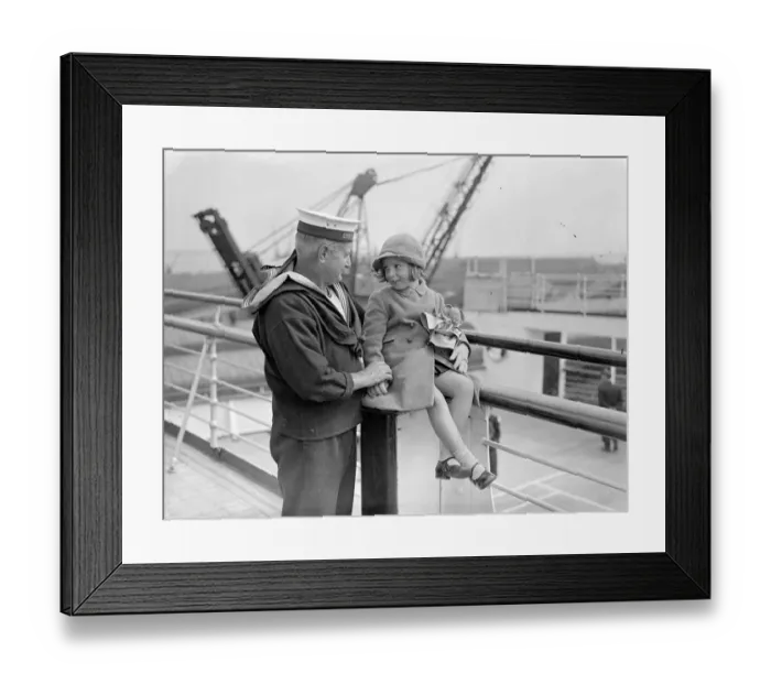 Framed Print : Seasoned Atlantic traveller at six. Girl leaves for America alone. Six-year-old Framed Print : Seasoned Atlantic traveller at six. Girl leaves for America alone. Six-year-old