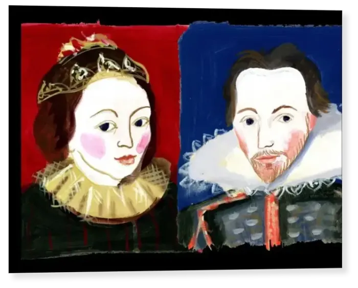 Print : Michaela Gall - tudor portrait plates Anne Hathaway and William Shakespeare Print : Michaela Gall - tudor portrait plates Anne Hathaway and William Shakespeare