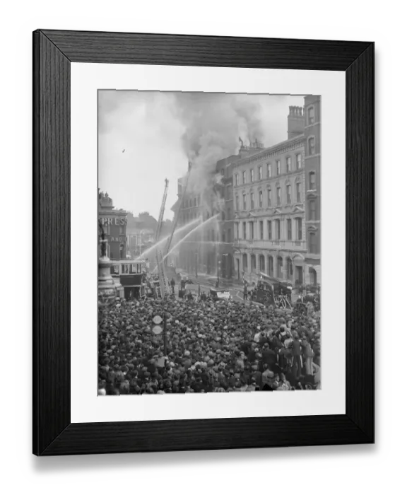 Framed Print : Elephant and Castle warehouse in flames, tremendous crowds watch. Fires involving Framed Print : Elephant and Castle warehouse in flames, tremendous crowds watch. Fires involving