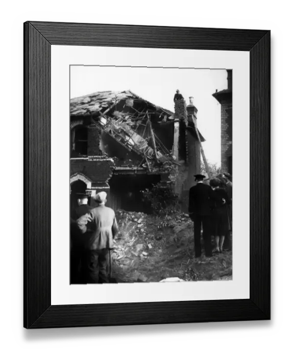 Framed Print : Home front 1940. House in the residential area of Bexley badly hit during the German Framed Print : Home front 1940. House in the residential area of Bexley badly hit during the German