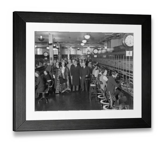 Framed Print : Prince of Wales to inspect international telephone exchange. The Prince of Wales