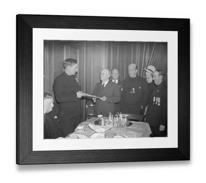 Framed Print : Newlyn fishermen present petition to Health Minister. Entertained to tea. After Framed Print : Newlyn fishermen present petition to Health Minister. Entertained to tea. After