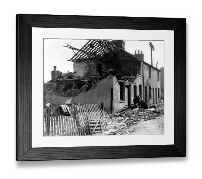 Framed Print : Home front 1940. Destroyed house in the Dartford area after a German air raid