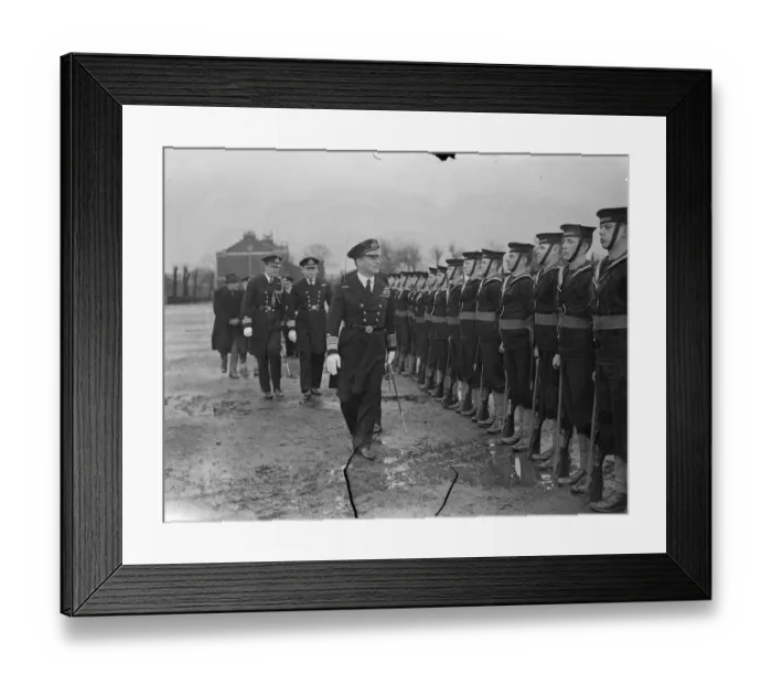 Framed Print : Admiral Evan inspects Navy training school commanded by man who rose from ranks to commision