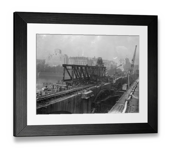 Framed Print : Steel gantry, weighing at 2700 tons, takes shape on the old Waterloo Bridge, London Framed Print : Steel gantry, weighing at 2700 tons, takes shape on the old Waterloo Bridge, London
