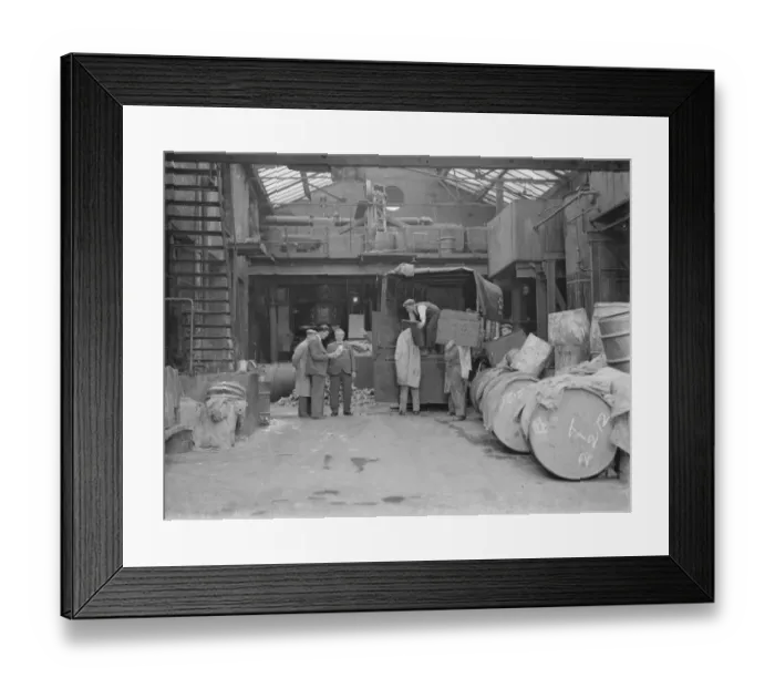 Framed Print : Mr W Arrowsmith, founder of WJ Curley and Sons, in the yard of his bone and tallow