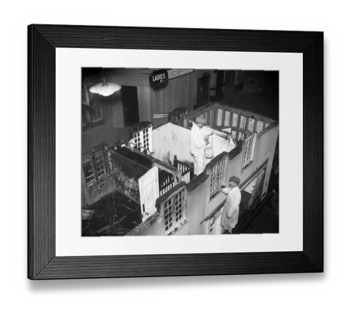 Framed Print : Princess Elizabeths model home, which was damaged by fire while being brought