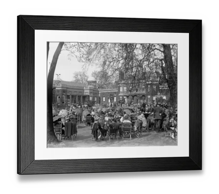 Framed Print : Polo at Ranelagh. Visitors taking tea in the open air. May 1925