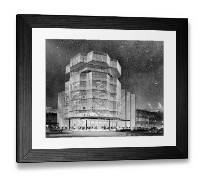 Framed Print : A photograph of an architects model of the revolutionary glass encased new theatre