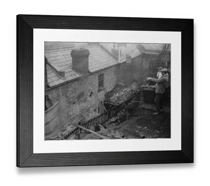 Framed Print : Eight escape when 40 ton wall crashes on two houses at Henley. November 1935 Framed Print : Eight escape when 40 ton wall crashes on two houses at Henley. November 1935