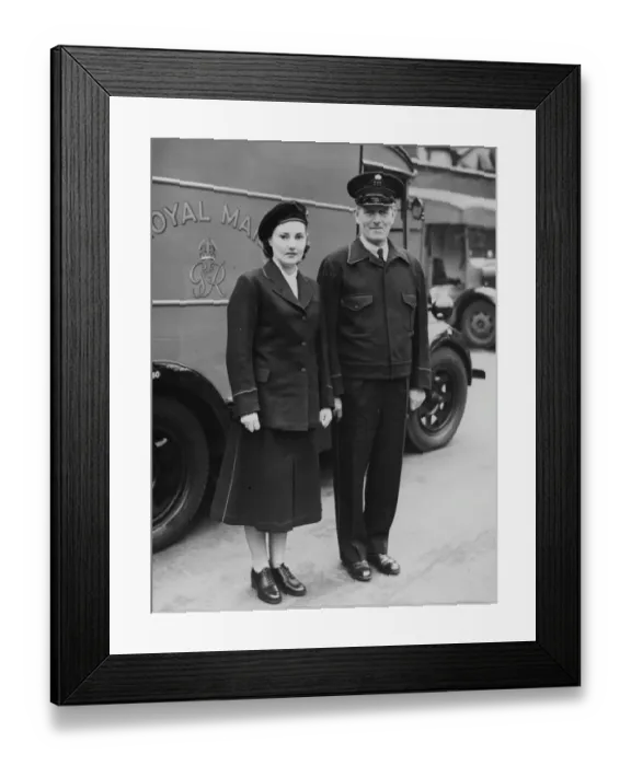 Framed Print : Post Office Experiments With Golf Jackets And Berets For Staff. New uniforms for men Framed Print : Post Office Experiments With Golf Jackets And Berets For Staff. New uniforms for men