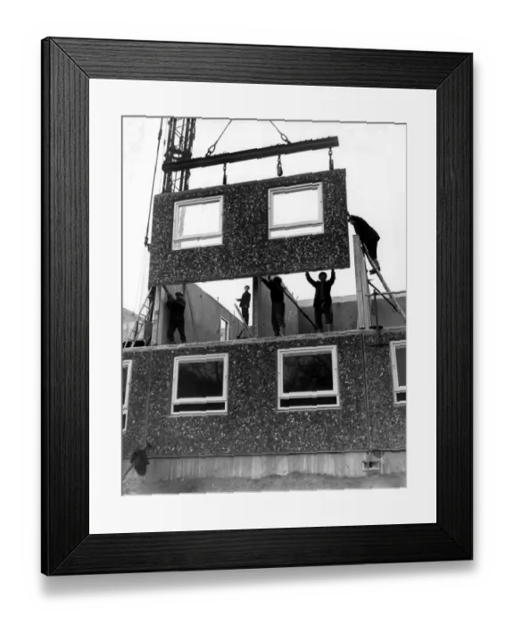 Framed Print : The first train loads of walls, floors, stairs and landings components for the London Framed Print : The first train loads of walls, floors, stairs and landings components for the London