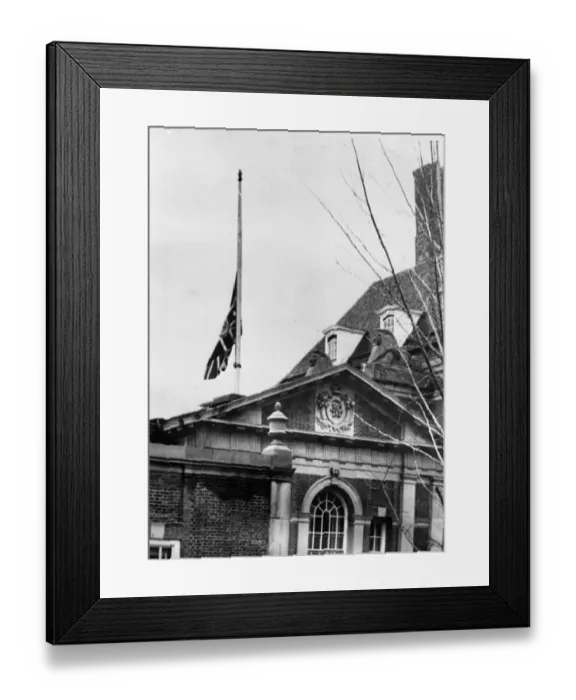 Framed Print : Embassies Mourn Sir Winston The Union Jack flies at half mast over the British Embassy
