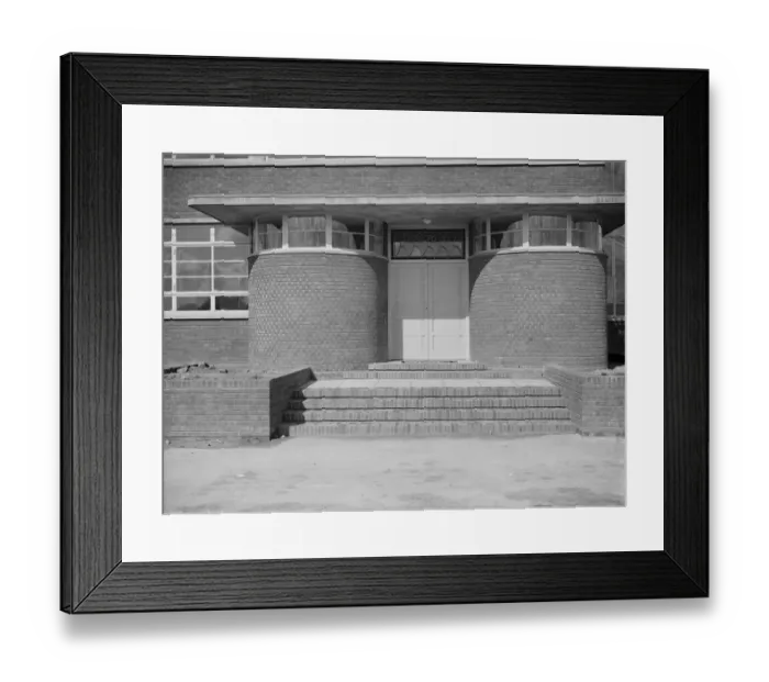 Framed Print : The County School for Boys in Sidcup, London. The entrance of the new building